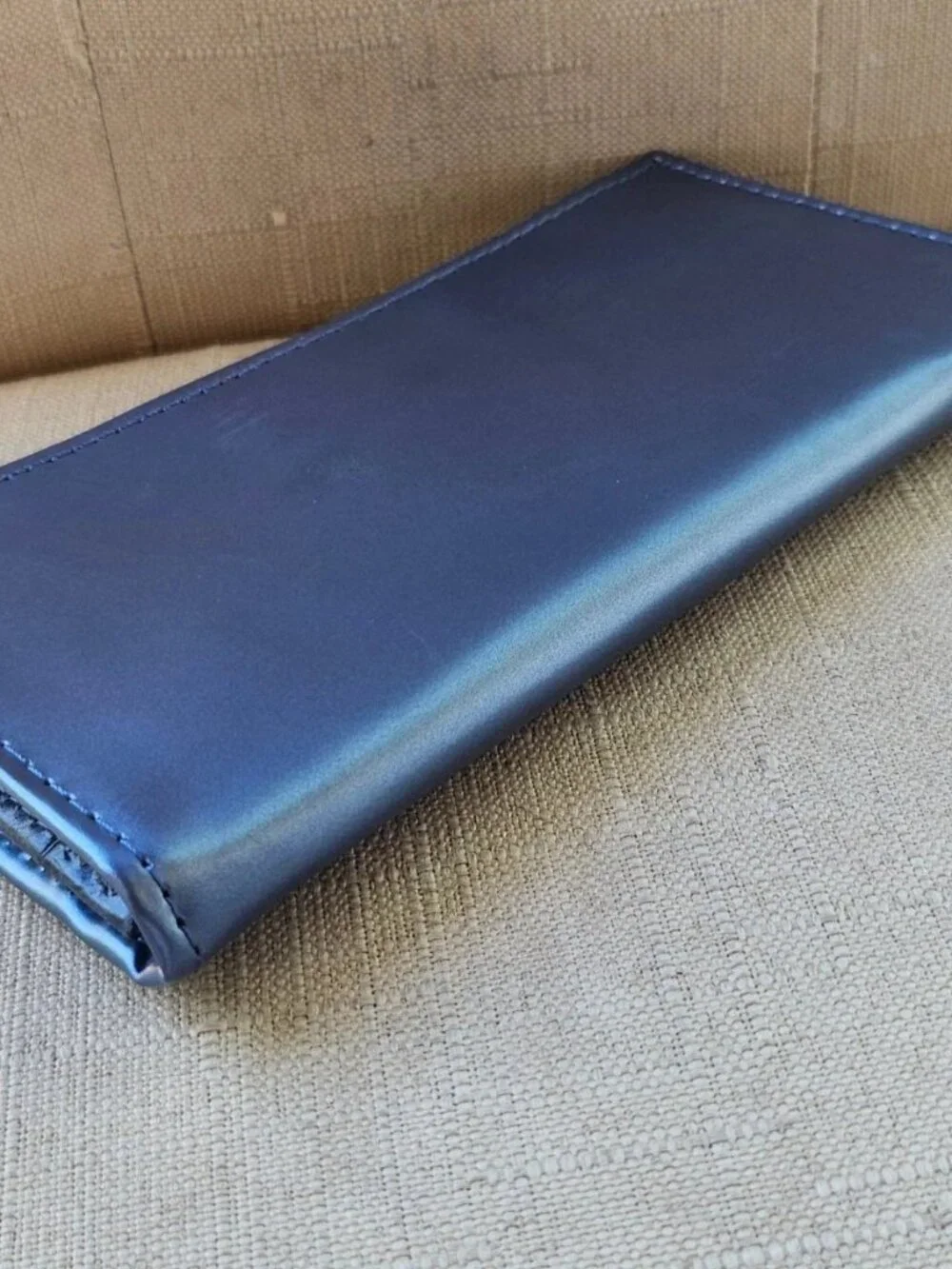 Long Wallet Genuine Leather Grayish Blue Clutch Purse Handmade Card Holder